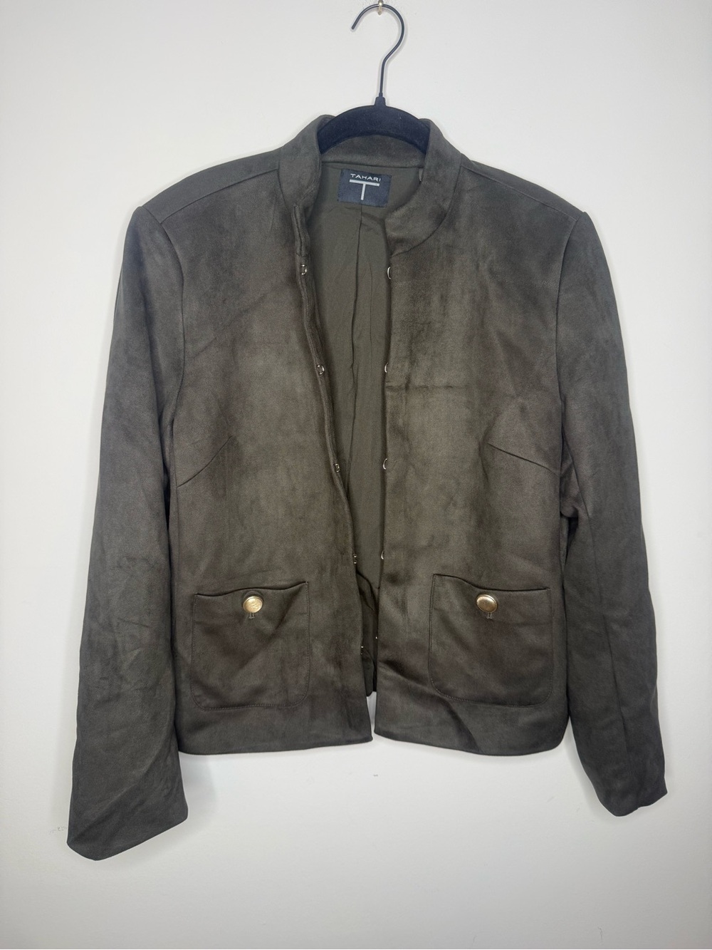 Tahari Olive Green Suede-Look Bomber Jacket for Women